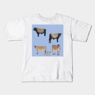 Jersey Cows Pattern Blue Kids T-Shirt